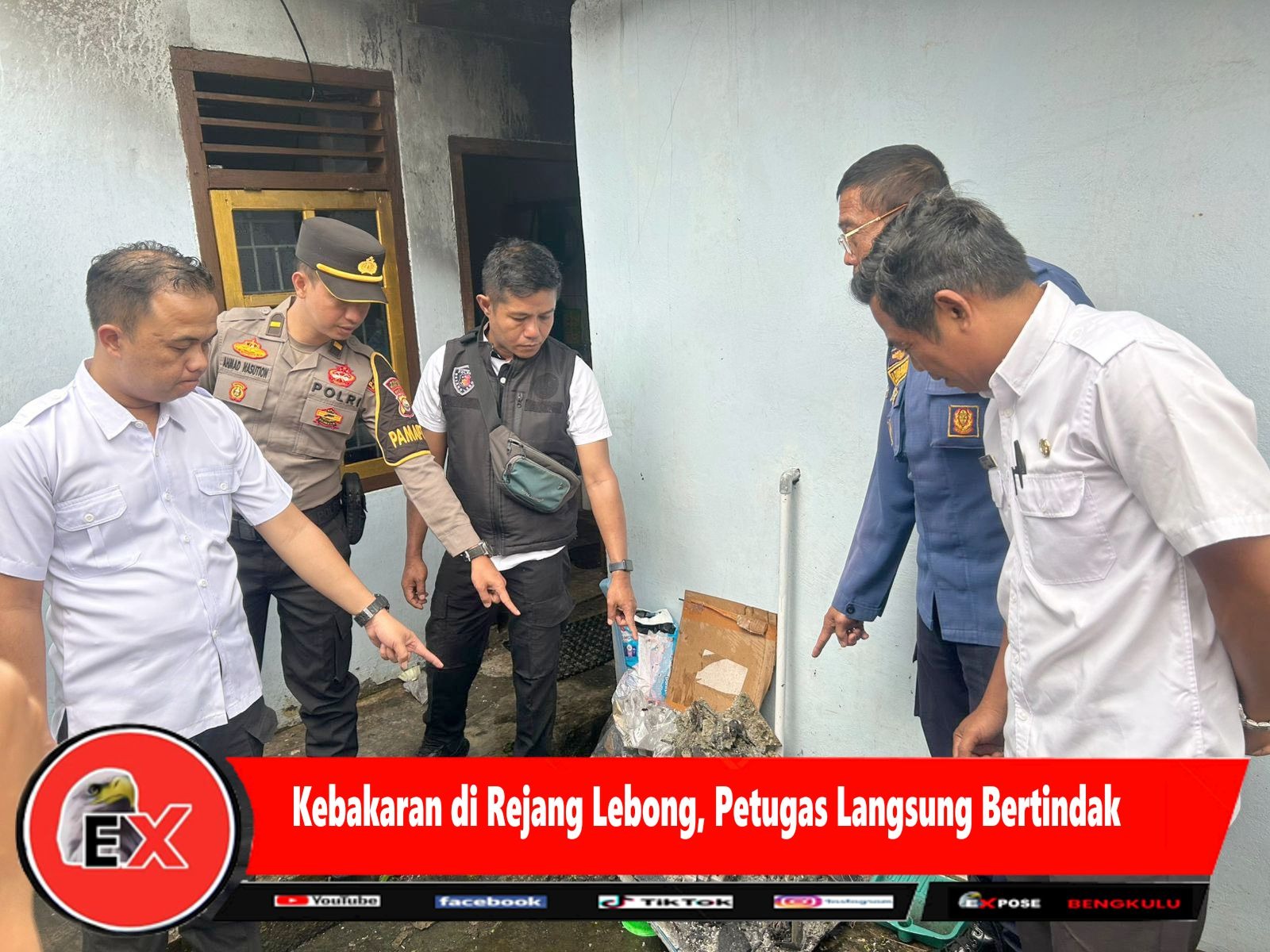 SPKT Polres Rejang Lebong bersama piket Satreskrim dan Satintelkam, serta dua unit damkar, langsung merespons cepat dengan melakukan Tindakan Pertama di Tempat Kejadian Perkara (TPTKP) setelah menerima laporan kebakaran.(Photo dok Ist)