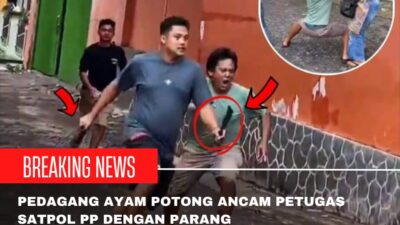 Oknum pedagang ayam potong ancam petugas Satuan Polisi Pamong Praja (Satpol PP) Kota Bengkulu dengan parang, saat penertiban pedagang kaki lima (PKL) di Pasar Panorama, Kamis (22/1/26).(Photo Dok MC)