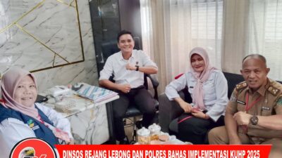 Kepala Dinas Sosial Kabupaten Rejang Lebong, Dr. H. Hambali bersama PPPK Direktorat Anak Kementerian Sosial Republik Indonesia dan Pelopor Perdamaian (Pordam) melaksanakan koordinasi dengan Satuan Reserse Kriminal (Satreskrim) Unit Pidana Umum (Pidum) Polres Rejang Lebong, Senin (2/2/2026).(Poto dok ist)