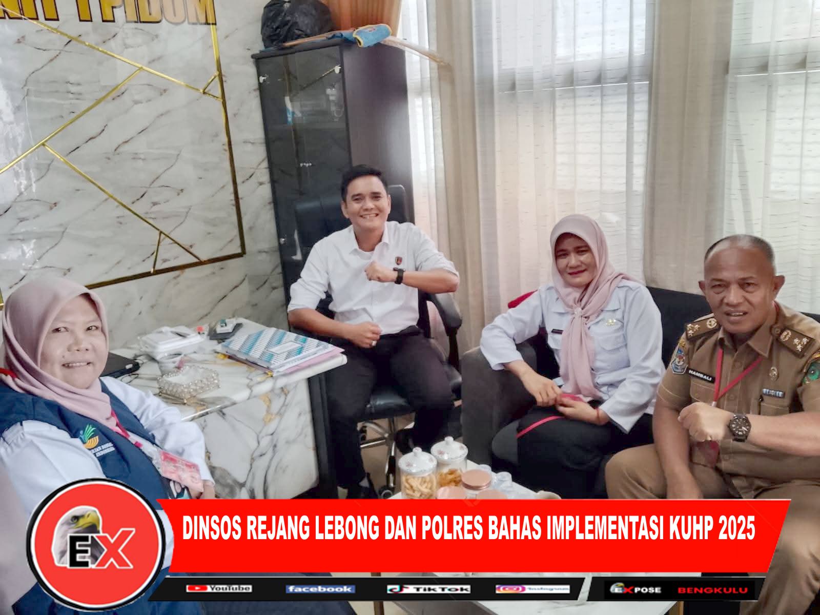 Kepala Dinas Sosial Kabupaten Rejang Lebong, Dr. H. Hambali bersama PPPK Direktorat Anak Kementerian Sosial Republik Indonesia dan Pelopor Perdamaian (Pordam) melaksanakan koordinasi dengan Satuan Reserse Kriminal (Satreskrim) Unit Pidana Umum (Pidum) Polres Rejang Lebong, Senin (2/2/2026).(Poto dok ist)