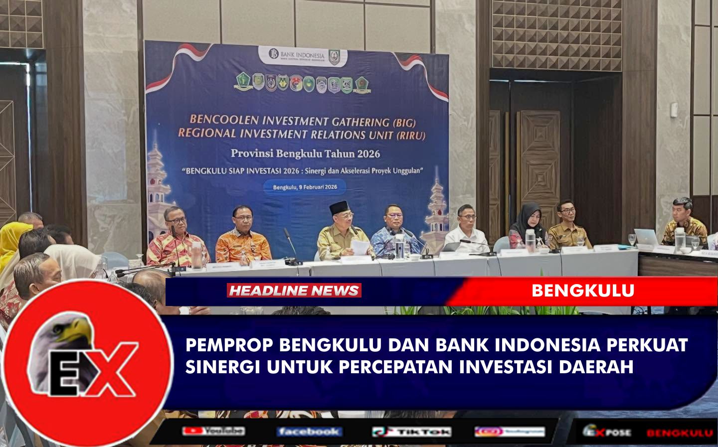 Pemerintah Provinsi Bengkulu bersama Bank Indonesia memperkuat sinergi dalam mendorong percepatan investasi daerah melalui kegiatan Bencoolen Investment Gathering (BIG) Regional Investment Relations Unit (RIRU) Provinsi Bengkulu Tahun 2026, yang digelar di Hotel Mercure Bengkulu, Senin (9/2).(Photo dok ist)