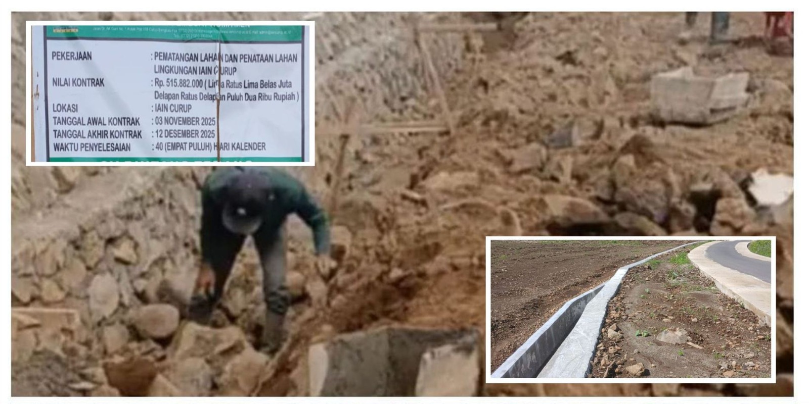 Proyek pematangan dan penataan lahan di Institut Agama Islam Negeri (IAIN) Curup Tahun Anggaran 2025 dengan nilai kontrak Rp515 juta menuai sorotan publik. (Photo dok ist)
