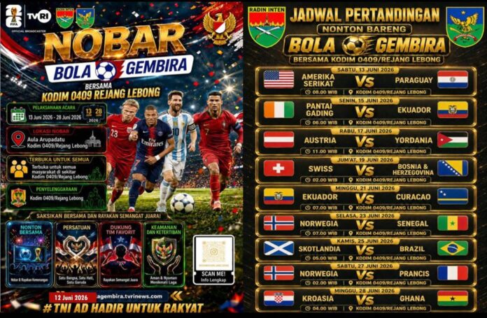 Kegiatan nobar dijadwalkan berlangsung mulai 13 hingga 28 Juni 2026. Jadwal lengkap pertandingan telah disiapkan panitia dan dapat dilihat di lokasi acara.(Photo dok ist)
